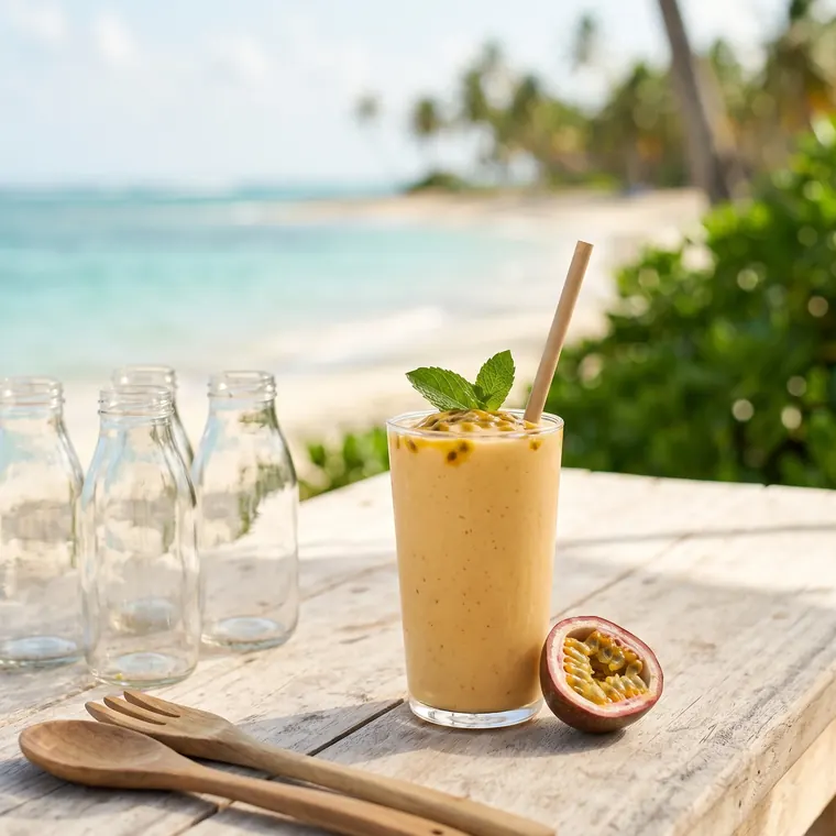 Batido tropical cremoso en vaso alto